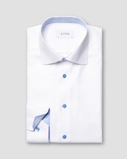 ETON White Herringbone Twill Shirt Wrinkle Resistant Traveller Slim Fit 38 15