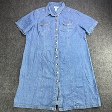 Mainstreet Blues 22W Denim Button Front Shirt Dress Short Sleeve Blue Cotton