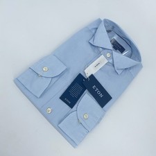 Eton Dress Shirt Mens L 16 1/2 - 42 White Blue Striped Twill Contemporary Fit