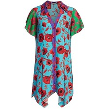 Alice + Olivia Floral Poppy Midi Shirt Dress Button Front Flutter Sleeve Size S