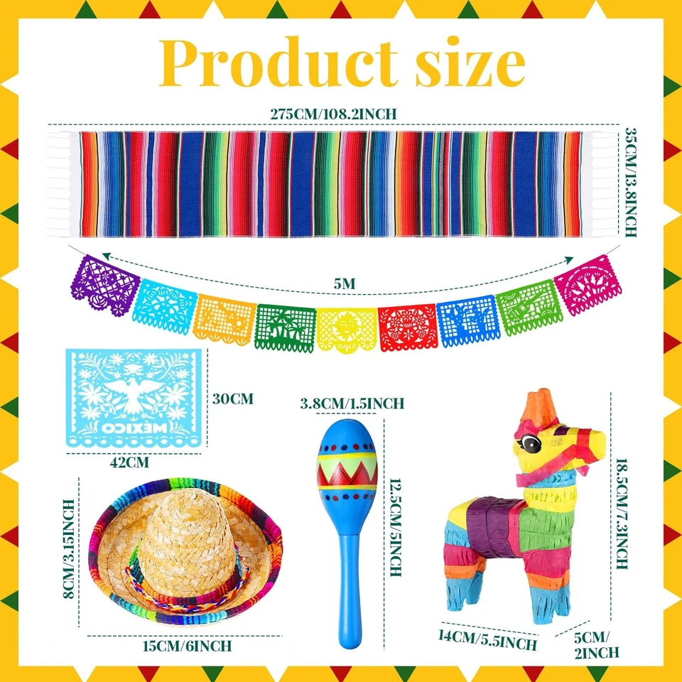 Hungdao 36 piezas decoraciones mexicanas incluyen 6 burros Piñatas sombrero mexicano Foto 3 de 4