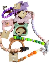 Food Grade Silicone beaded Clip with Teething Toy. Cute. Hand Made.