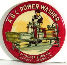 ca1905 CELLULOID ADVERTISING POCKET MIRROR - ABC POWER WASHING MACHINE