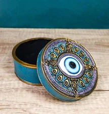 Auspicious Evil Eye With Peacock Train Sacred Compass Trinket Decorative Box