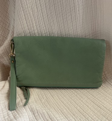Alberta di Canio Supersized Emerald Genuine Leather Conv Clutch/Wristlet