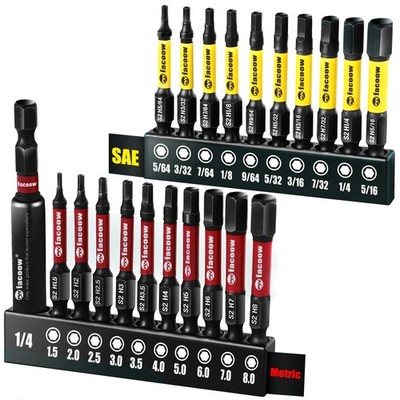 Facoow Hex Bit Set, S2 Alloy Steel Allen Wrench Drill Metric&SAE-21Pack, Red 