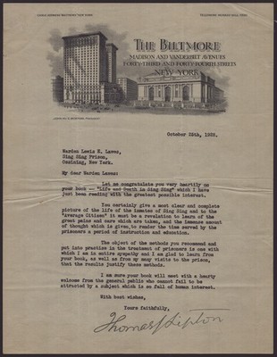 THOMAS J. LIPTON - TYPED LETTER SIGNED 10/25/1928