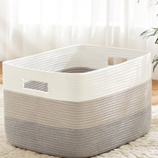 Blanket Basket,Rectangle Woven Baskets for Storage,65L Laundry Basket for Dec...