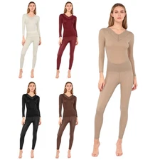 Womens Outfit Warm Homewear V-Neck Set Activities Layer Underwear Thermal 2PC