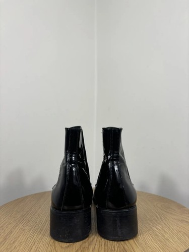 Prada Women’s Shiny Black Luxury Patent Leather Ankle Boots 38.5 - Picture 11 of 15