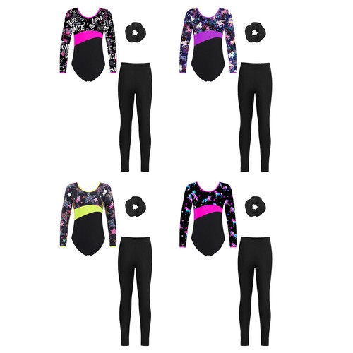Kids Girls Set Ballet Outfits Dance Suit Leotard Round Neck Activewear Costume - Picture 6 of 46