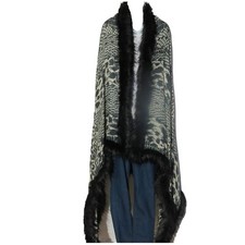 Full Black Faux Fur Cape Oversize Handcrafted Handloomed Shawl Gray
