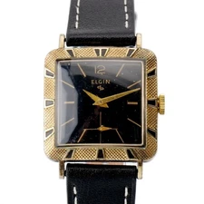 Vintage Elgin Huron Model w/ Black Enameled Bezel Running Condition Gold Tone