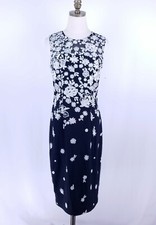 NWT WHBM White House Black Market Sleeveless Embroidered Midi Dress Black White