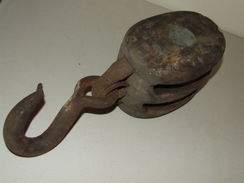 Antique Boat Ship Maritime Double Block & Tackle Pulley Boston & Lockport Block