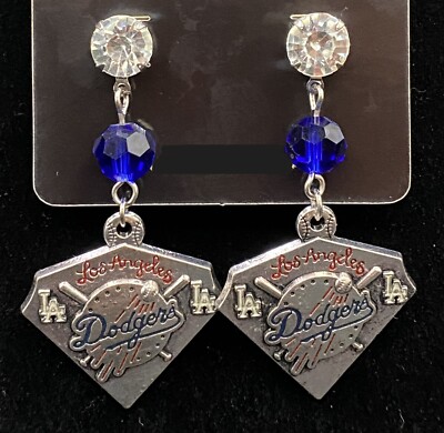 Handmade LA Dodgers Baseball Diamond Blue & Crystal Stud Earrings by Neanie-Bot