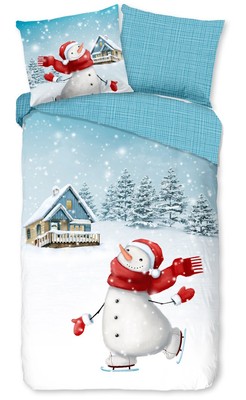 GOOD MORNING Wende Bettwäsche Biber SHOWMAN Schneemann Winterlandschaft 135x200