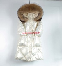 Glossy Winter Women's Hooded Coats Down Cotton Parka Real Fur Collar Trim New
