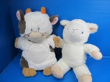 Lot of 2 Nat  Jules Cow Hand Puppet  Unbranded Sheep Stuffed Plush 10"