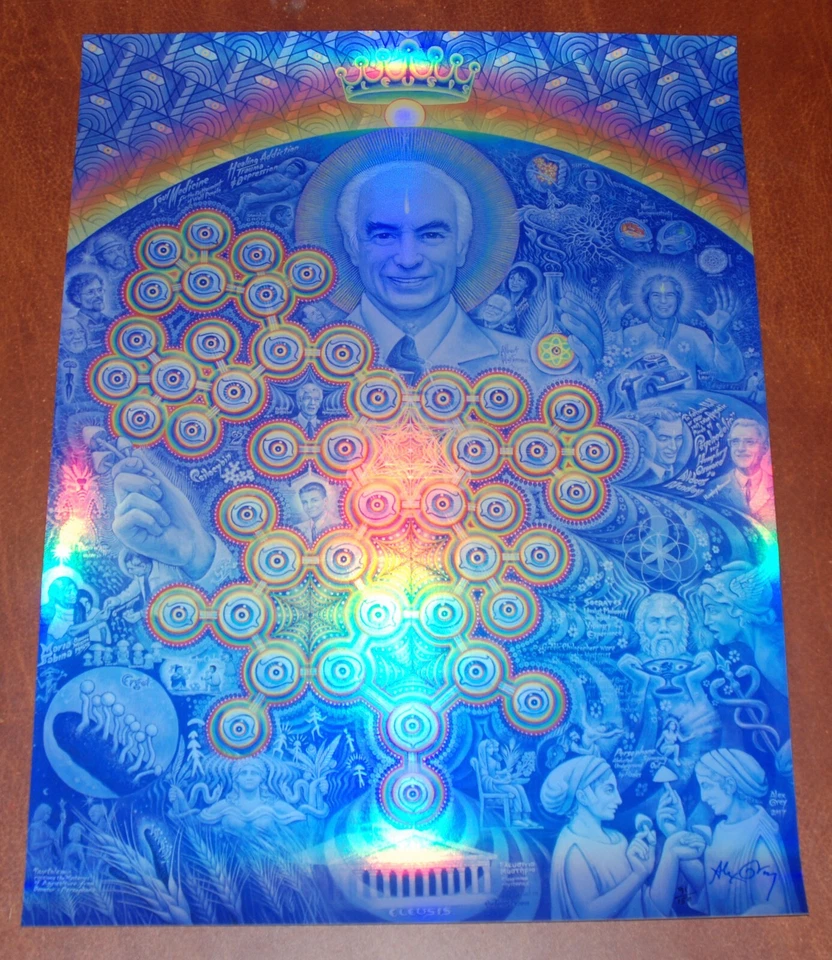 Póster serigrafía en lámina holográfica Alex Grey impresión artística Albert Hofmann S/# 150 certificado de autenticidad Foto 2 de 4