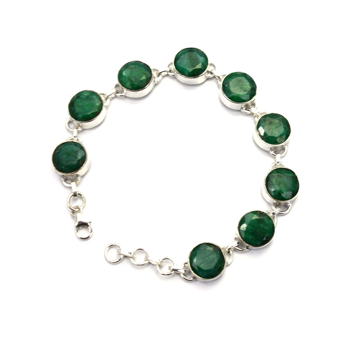 925 SOLID STERLING SILVER CUT GREEN Simulated Emerald BRACELET 7.5 INCH l603