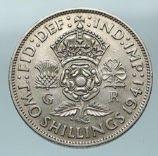 1941 Great Britain United Kingdom King George VI SILVER 2 SHILLING Coin i84484