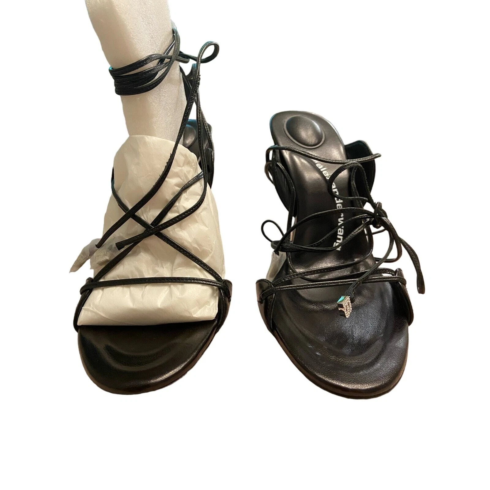 Alexander Wang Lucienne 105 sandalo con tacco avvolgente in pelle nero taglia 10 40