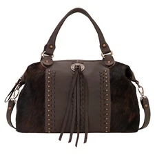 American West Womens Cow Town Brindle Hair-On Leather Satchel Bag OS