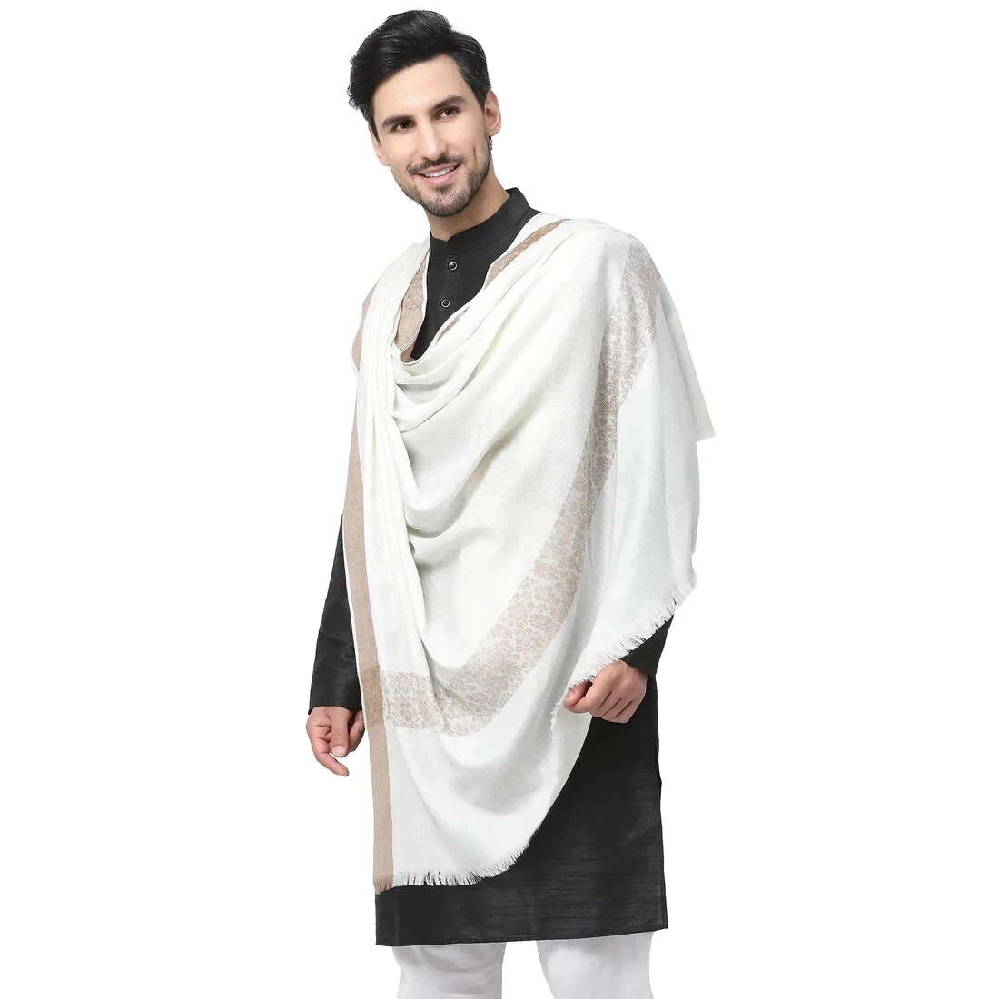 White Festival Gift Wool Blend Indian Embroidery Shawl Wool Blanket Wrap Shawl
