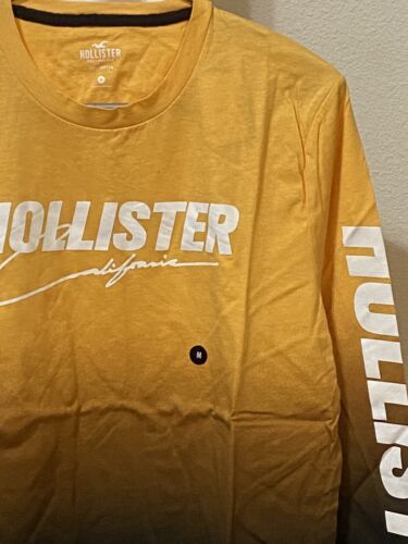 Hollister Men's Cotton Large Size Long Sleeve Yellow to Black Ombre Graphic Tee - Picture 1 of 15
