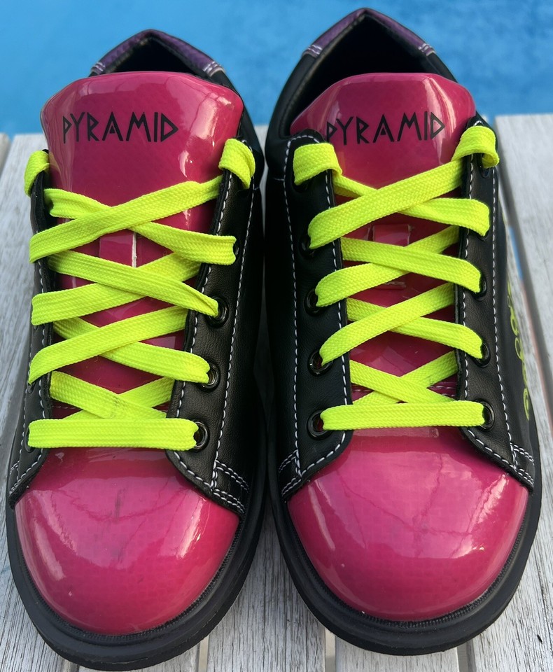 Pyramid Youth Rain Black/Hot Pink/Lime Green Bowling Shoes Girls Size 4