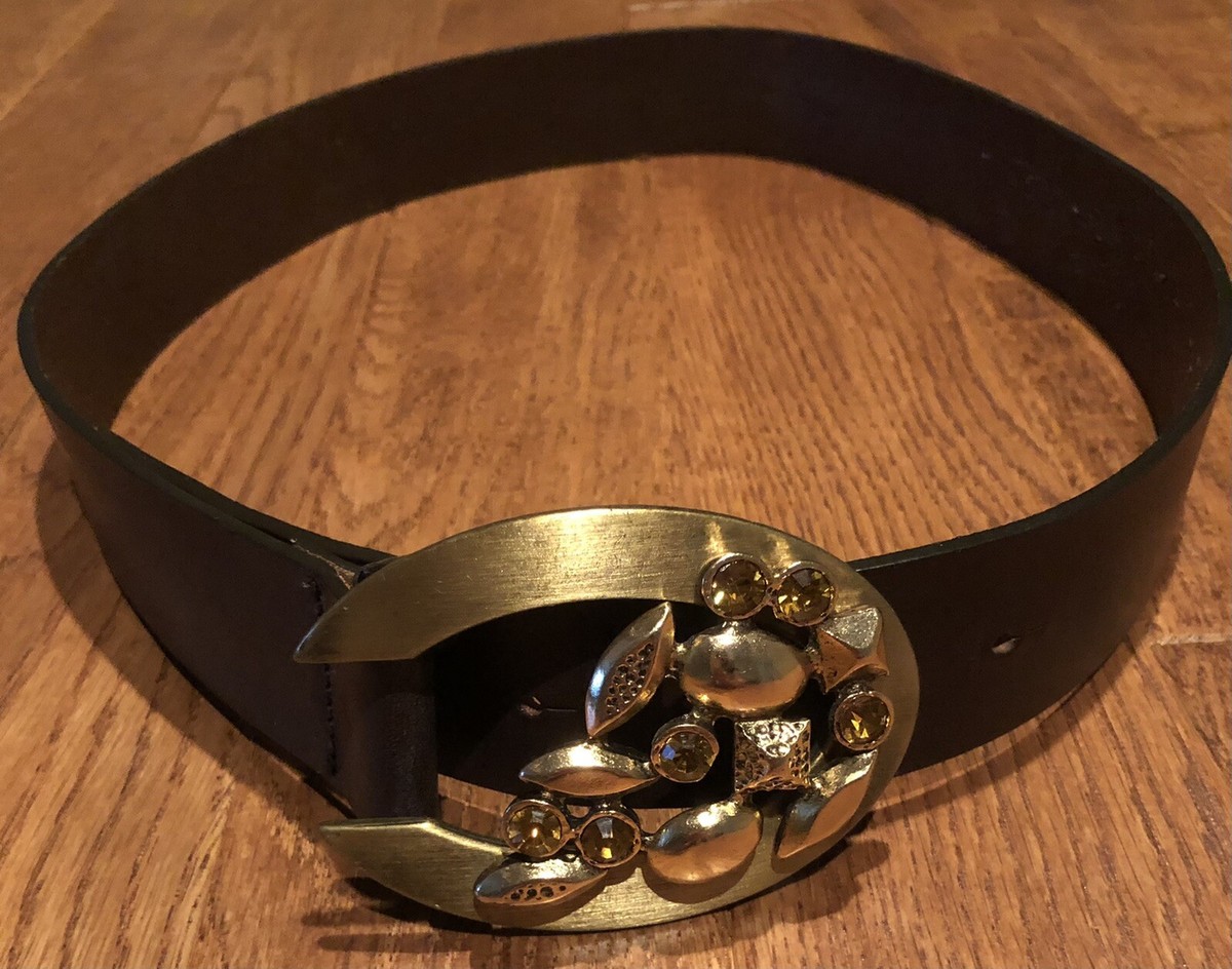 Sangiorgio|Double Studded Leather Belt Boho Rocker Brown Brass Buckle M Sangiorgio Leather Belt, Dark Brown M, Italy, Brass Buckle  main image 3