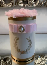 beautiful cylinder gift box With Gold Trim /Pink Ribbon 🎀 Flower 🌸 5.5”x3.5”