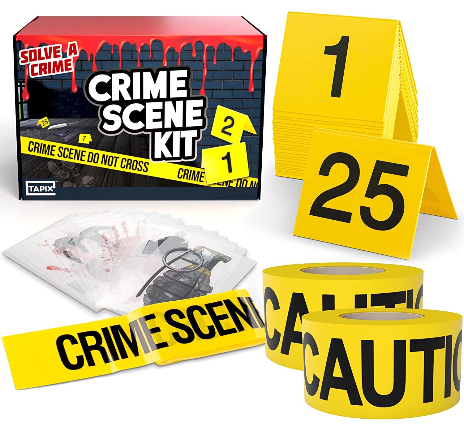 Evidence Markers Crime Scene Kit & 2 Pack of Caution Tape 3 inch x 1000 feet.-image