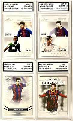 4 Lionel Messi & Cristiano Ronaldo Pelé Leaf Legends GRADED GEM-MT 10 Lot