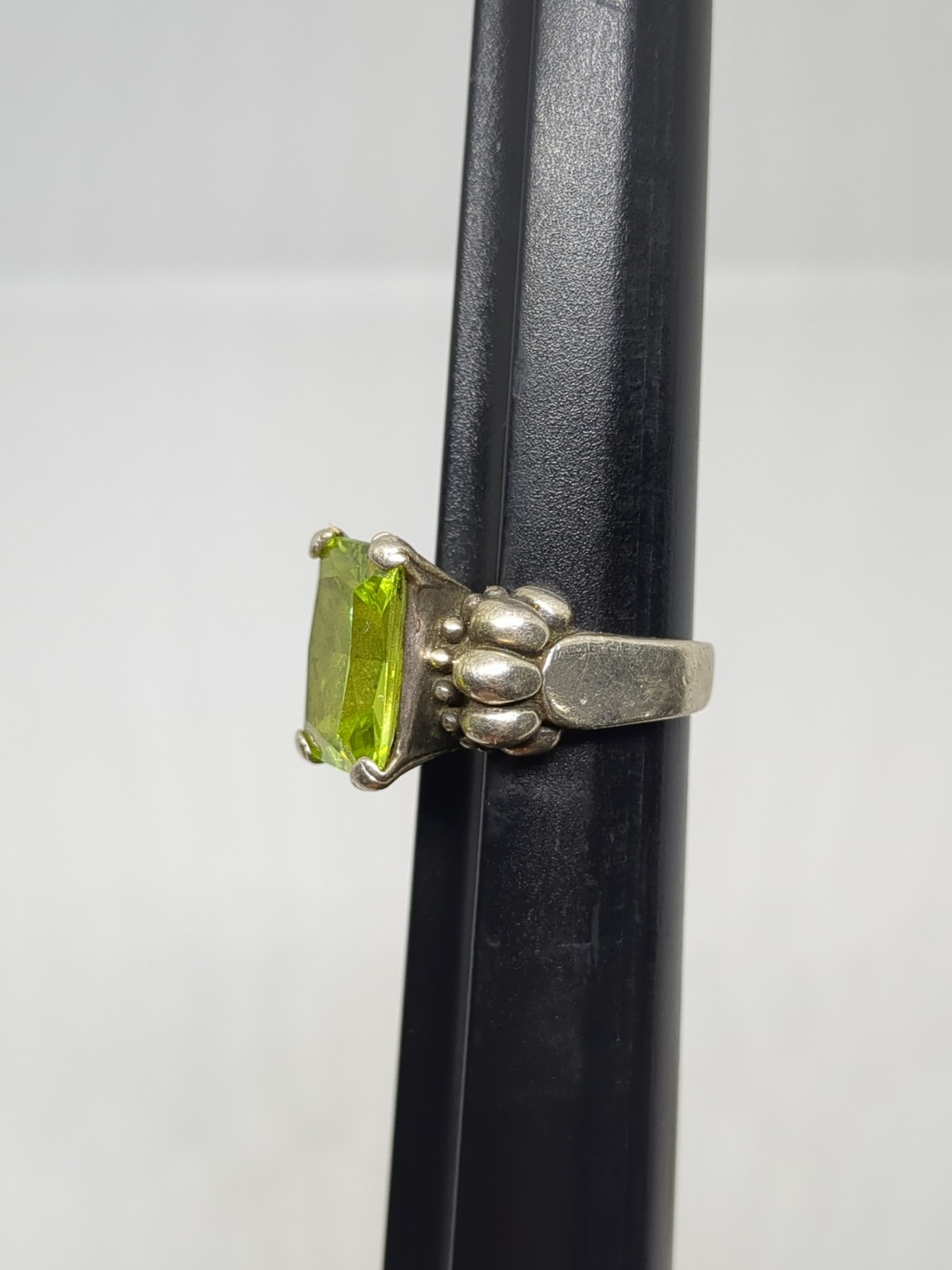 Sterling Silver 925 Large Rectangular Green CZ Ri… - image 10