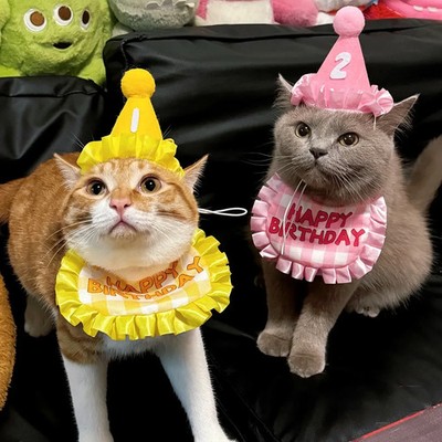 Cat Birthday Scarf Hat Set Dog Birthday Party Supplies Pet Scarf Cute Puppy Birt