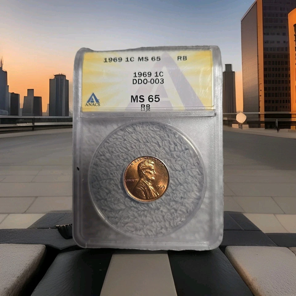 1969 Lincoln Cent DDO-003 ANACS MS65 RB – Rare Double Die Obverse Error – Brilli - Image 3 of 4