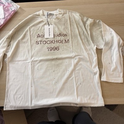 Acne Studios Stockholm 1996 White  Long Sleeve T-Shirt Rhinestone