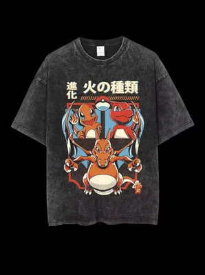 #ad Retro Fire Dragon Evolution Graphic Tee Japanese Anime Style Acid Wash T Shirt $24.99