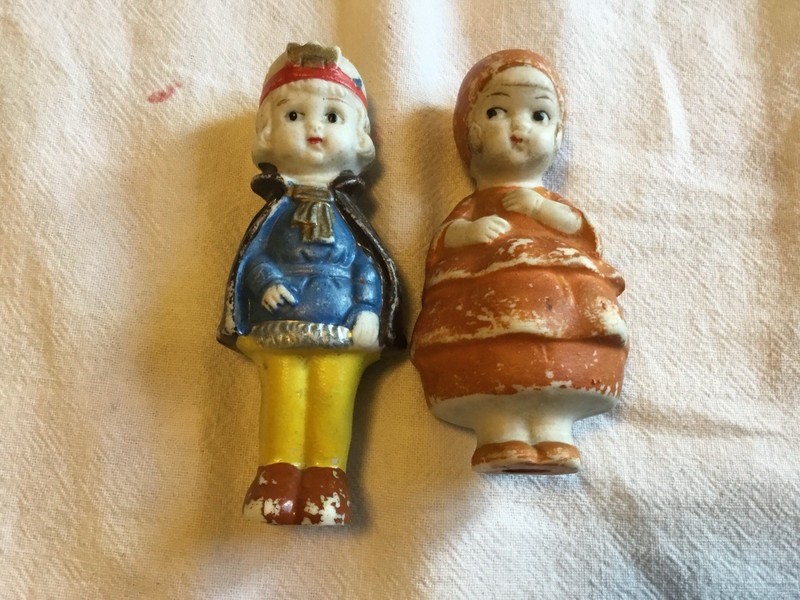 Very Old Unglazed Bisque 3.5 inch Boy and Girl Figurines