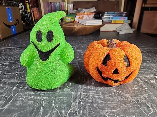 Halloween Ghost & Pumpkin Light Up Melted Popcorn Seasons Vintage Retro K-Mart