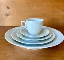Royal Copenhagen, Denmark,  White Fluted Half Lace 5-Piece Place Setting