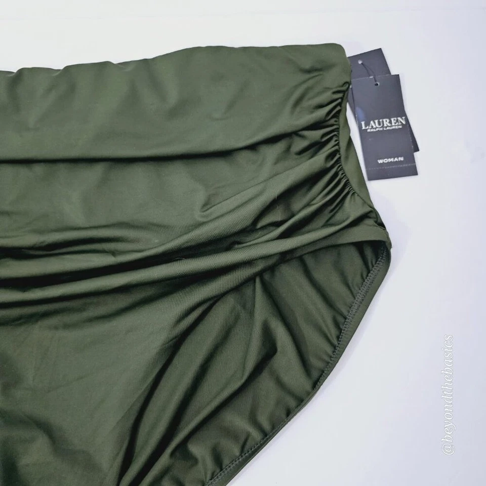 Parte inferior de natación Ralph Lauren verde oliva fruncida cintura alta para mujer talla 20W Foto 3 de 4