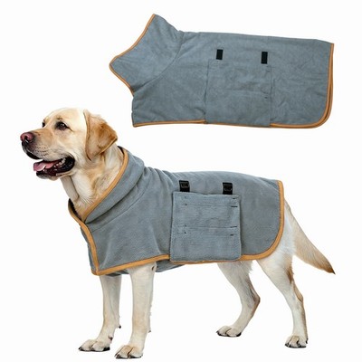 Dog Drying Coat, Dog Robes for After Bath Bathrobe, (L, Gray&Orange Trim)