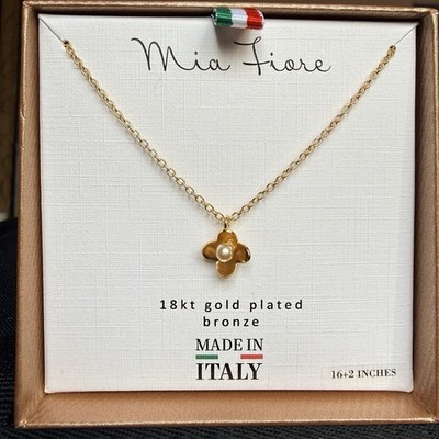 Mia Fiore 18 kt Gold Plated Bronze Clover W/ Pearl 16”+2” Necklace
