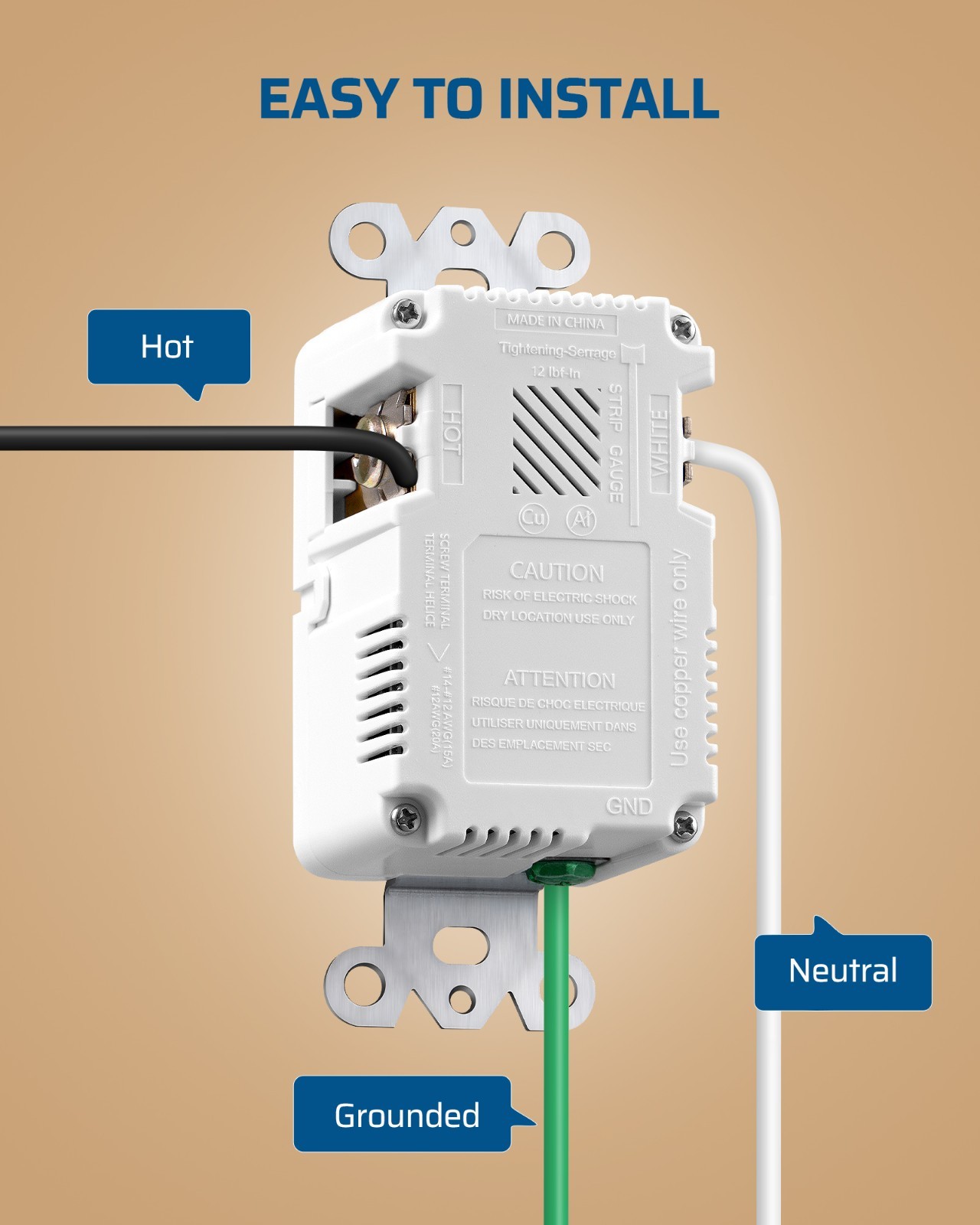 DEWENWILS USB Outlet 3-Port 30W Wall Charger 2 USB A & 1 USB C 15A TR UL Listed