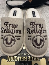 True Religion Men's Corduroy Logo Slide Slippers Faux Fur Lined Size 7