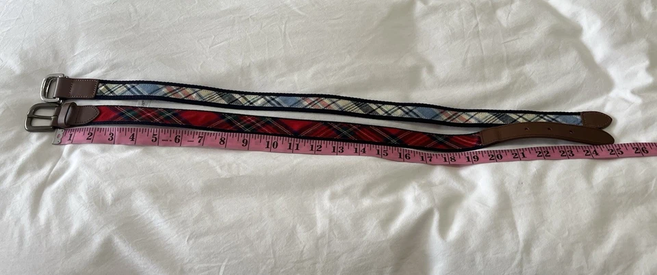 Janie & Jack | Talla 2T - 3 | Lote de 2 cinturones para niños | Cuadros rojos y azules | Usados en excelente estado Foto 2 de 4