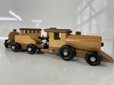 Vtg Handmade Wooden Train Set Engine With 4 Cars